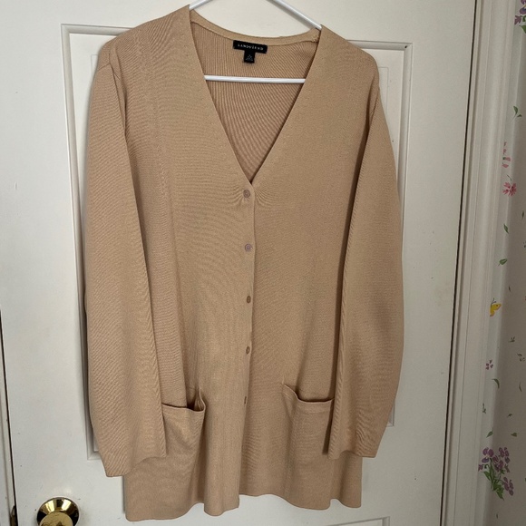 Lands' End All-Cotton Tan Cardigan - Picture 1 of 5